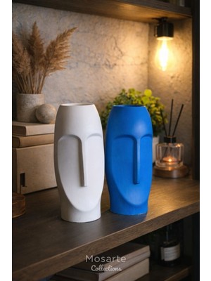 Mosarte Stoneface Series Minimalist Soyut Yüz Vazo / Heykel – Modern Dekoratif Obje 2'li Set