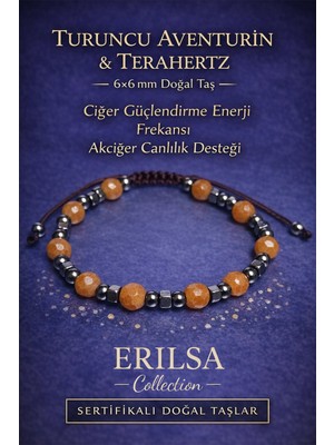 Erilsa Sertifikalı Ciğer Güçlendirme Frekansı Akciğer Canlılık Destek Bilekliği – Turuncu Aventurin Doğal