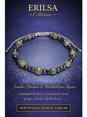Erilsa Sertifikalı Insülin Dengesi ve Metabolizma Uyum Bilekliği – Labradorit Taşı ve Terahertz Doğal Taş
