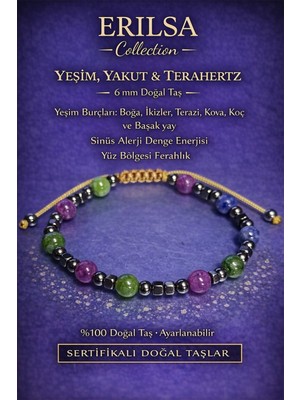 Erilsa Sertifikalı Sinüs ve Yüz Bölgesi Denge Enerji Bilekliği – Yeşim Yakut ve Terahertz 6 mm Doğal Taş