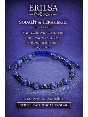 Erilsa Sertifikalı Zihinsel Odak ve Nefes Genişletme Bilekliği – Sodalit ve Terahertz 6 mm Doğal Taş