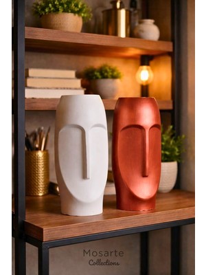 Mosarte Stoneface Series Minimalist Soyut Yüz Vazo / Heykel – Modern Dekoratif Obje 2'li Set