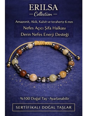 Erilsa Sertifikalı Nefes Açıcı Şifa Halkası Derin Nefes Enerji Destek Bilekliği – Amazonit Akik Kalsit Taş