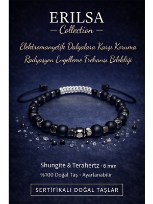 Erilsa Sertifikalı Elektromanyetik Dalgalara Karşı Enerji Denge Bilekliği – Shungitterahertz 6mm Doğal Taş
