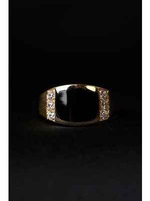 Fiyonk Kuyumculuk 14 Ayar Altın Oniks Taşlı Erkek Yüzük