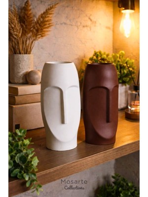 Mosarte Stoneface Series Minimalist Soyut Yüz Vazo / Heykel – Modern Dekoratif Obje 2'li Set