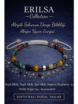Erilsa Sertifikalı Alerjik Solunum Denge Bilekliği – Kızıl Akik Yeşil Akik Sarı Akik Yeşim Terahertz Doğal