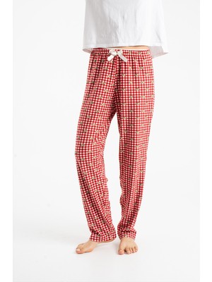 Ecrou Kadın Bordo Ayıcık Suet Tek Pijama Alt