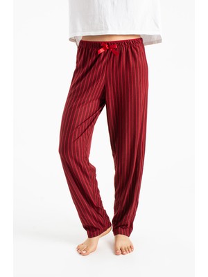 Ecrou Kadın Bordo Çizgili Suet Tek Pijama Alt