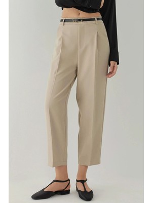 Hiccup Kadın Yüksek Bel Pileli Pantolon Fildişi Doğal