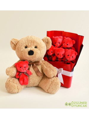Özgüner Oyuncak Sevgiliye Ayıcık Buketi Hediye Seti ve 45 cm Peluş Ayı