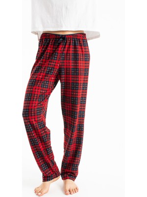 Ecrou Kadın Bordo Ekose Suet Tek Pijama Alt