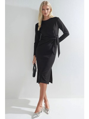 Hiccup Kadın Modal Dokulu Yırtmaçlı Elbise Berşan Collection Siyah