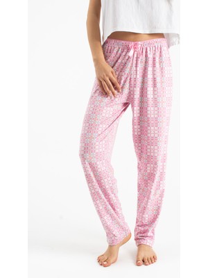 Ecrou Kadın Pudra Ekose Suet Tek Pijama Alt