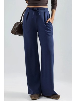 Hiccup Kadın Modal Dokulu Pileli Palazzo Pantolon Berşan Collection Peygamber Çiçeği Mavisi