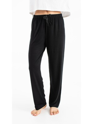 Ecrou Kadın Siyah Düz Viskon Pijama Alt