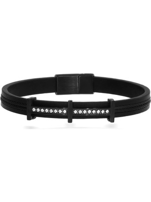 Celikchi Erkek Taşlı Çelik Ip Detay Deri Bileklik