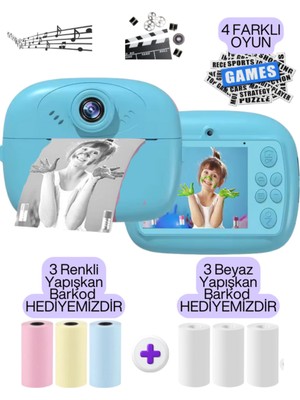 Teknoloji Gelsin Dijital Fotoğraf Makinesi 1080p Çift Kameralı Dijital Fotoğraf Makinesi Çocuklar İçin Anlık Baskı ve Oyun Müzik