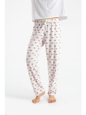 Ecrou Kadın Pudra Ayıcık Suet Tek Pijama Alt