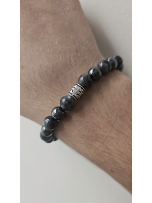 Mith Sb Takı Gri Ceyt Kuvars ve Hematit Doğal Taş Esnek Bileklik