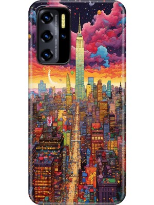 Grabono Reeder P13 Blue 2021 Kılıf Desenli Kapak Silikon Cover Retro Newyork