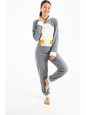 Ecrou Kadın Gri Penguen Polar Tulum