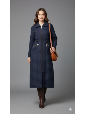 Micca Jakar Kapitone Kumaştan Üretilmiş, Fermuarlı Uzun Kaban Cep Detaylı Manto Kaban-Laci