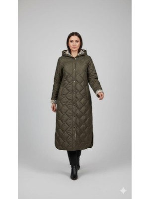 Micca Soft Elyaf Dolgulu Özel Garni Detaylı Astarlı Zamansız Kaban Manto Plus-Haki