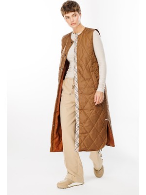 Micca Unique 24 Garni Detaylı Kapitone Uzun Tüm Zamanlar İçin Spor Yelek-Toprak