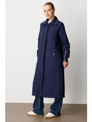 Micca Ribana ve Fermuar Detaylı Tüm Beden Astarlı Jakar Kapitone Mevsimlik Spor Kaban Kap-Laci