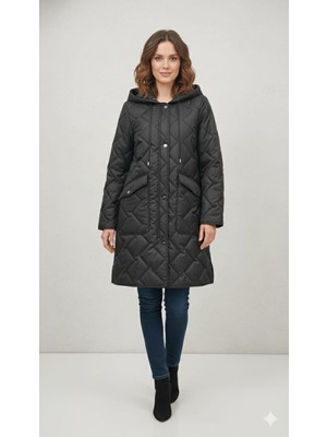 Micca Soft Elyaf Dolgulu Özel Garni Detaylı Astarlı Zamansız Kaban Plus-Siyah