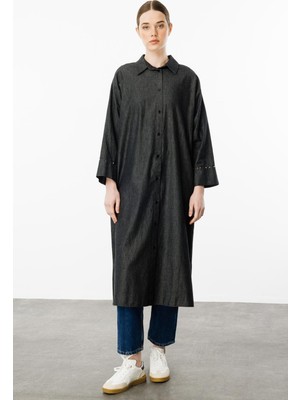 Micca Perlina Işleme %100 Pamuk Ince Kot Spor Kap Ferace-Siyah