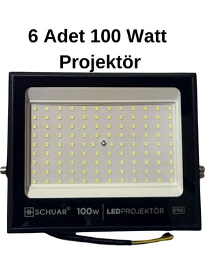 Powerr Led Aydınlatma 6 Adet Kampanyalı 100 Watt Siyah Slim Kasa 6500K Beyaz Işık IP65 LED Projektör