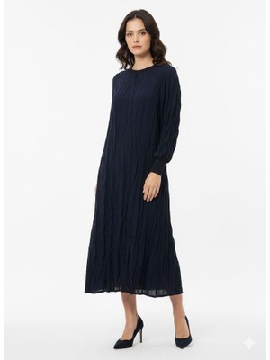 Micca İpekche Soft Kraş Ribana Kol ve Yaka Detaylı Elbise-Laci