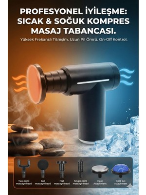 Meriç Lazer Sonx Şarjlı Masaj Tabancası - Boyun Sırt ve Kas Ağrıları Için Sıcak Soğuk Başlıklı Masaj Aleti - Sporcu Masaj Gun