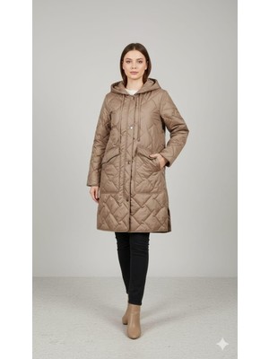 Micca Soft Elyaf Dolgulu Özel Garni Detaylı Astarlı Zamansız Kaban Plus-Vizon