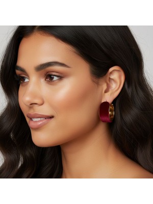 BURADABULDUN Kadın Bordo 14K Kaplama Çelik Halka Küpe (30 Mm)