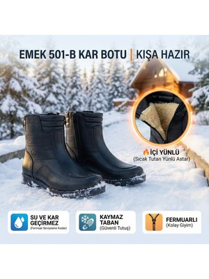 Çiğdem Kundura Emek 501-B Siyah Erkek Kar Botu Suni Deri Fermuarlı Kışlık Su ve Kar Geçirmez 44