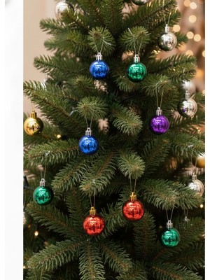 Dodomar 3 cm – Parlak Karışık Renk Yılbaşı Top Süs 12 Parça Mini Dekoratif Ağaç ve Parti Süsleme Seti