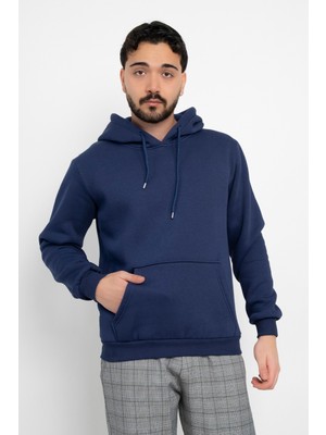 Basic Baskısız 3 Iplik Kapüşonlu Unisex Kanguru Cepli Kapüşonlu Sweatshirt Hoodie Sweat