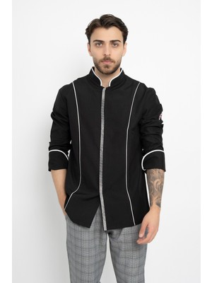 Önü Garnili Şerit Detaylı Aşçı Şef Gömlek Aşçı Uniforma (Chef Gömlek) Personel Kıyafeti