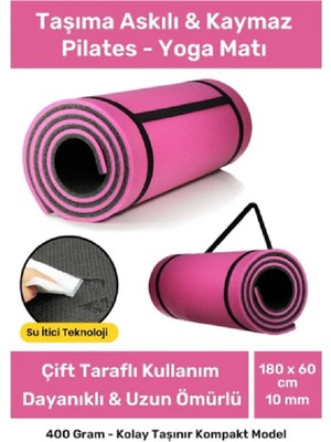 Pilates Egzersiz Matı 10 mm Kalınlıkta 60X180 cm Boyutunda Pembe Renkli