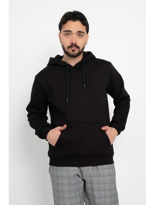 Basic Baskısız 3 Iplik Kapüşonlu Unisex Kanguru Cepli Kapüşonlu Sweatshirt Hoodie Sweat