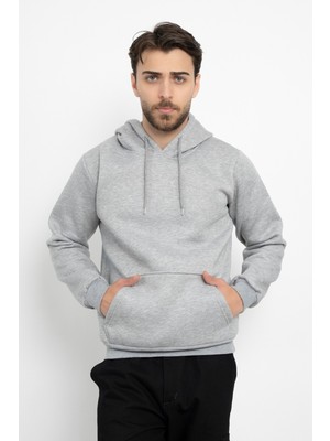 Basic Baskısız 3 Iplik Kapüşonlu Unisex Kanguru Cepli Kapüşonlu Sweatshirt Hoodie Sweat