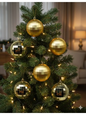 Dodomar 8 cm – Gold Mat Parlak Yılbaşı Top Süs Disko Topu 6 Adet Dekoratif Ağaç ve Parti Süsü