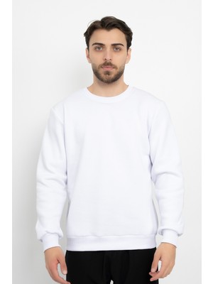 Basic Baskısız 3 Iplik Unisex Cepsiz Düz Sweatshirt Yuvarlak Yaka Sweat