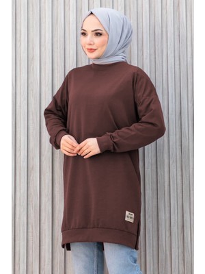 İlkimay.com Armalı Yırtmaç Detay Tunik 1665 - Kahve