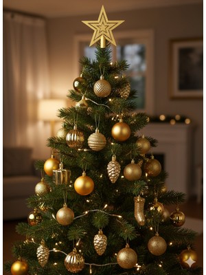 Dodomar 32 Parça – Gold Tepelikli Yılbaşı Ağaç Süs Seti Figürlü Top Süsleme Dekoratif Yeni Yıl Seti