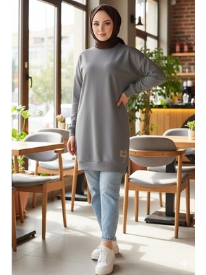 İlkimay.com Armalı Yırtmaç Detay Tunik 1665 - Gri