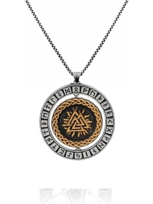 Herşey Nota Valknut Thor Runik Sembollü Dönen Madalyon Odin Çift Taraflı 316L Çelik Erkek Kolye